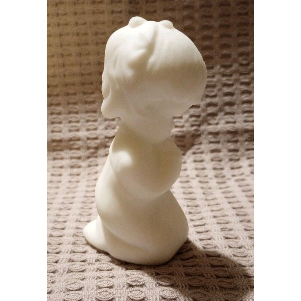 Vintage White Satin Fenton Glass Girl Praying Figurine Collectors Item Stickered